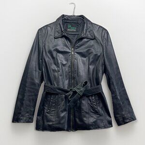 Vintage Di Capra Black Leather Motorcycle Jacket Biker Style Belt Zip Read*